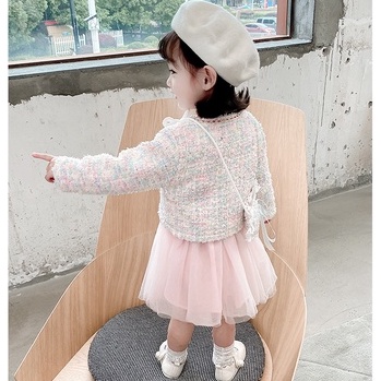 Váy thu đông bé gái kèm áo khoác dạ xinh xắn và tặng túi đeo siêu cute size 10-18kg [SV12]