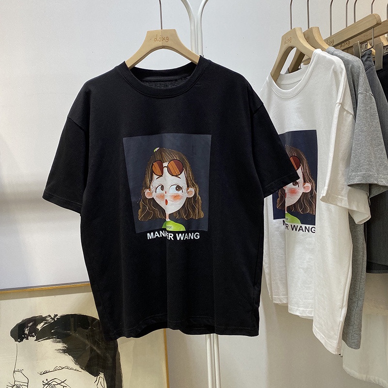 Áo thun HIIXIIVI 100% cotton tay ngắn cổ tròn in hình phong cách Hàn Quốc thời trang mùa hè 2022 cho nữ