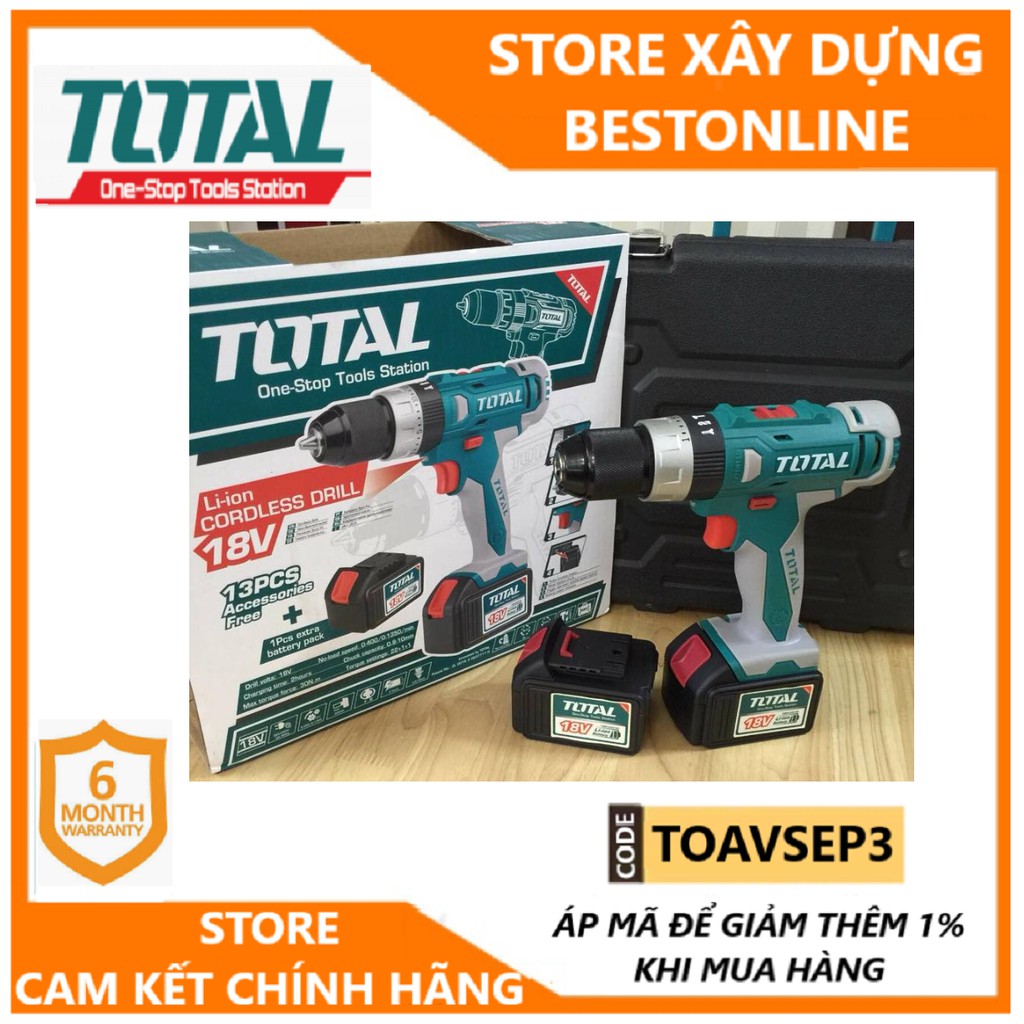 MÁY KHOAN BÚA DÙNG PIN 18V TOTAL TIDLI228180 CHÍNH HÃNG