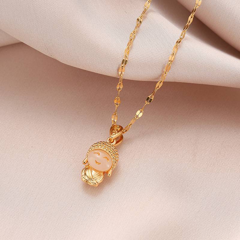 Vòng cổ Thép Titan Mạ Vàng 24K Mặt Cười Phật Maitreya
