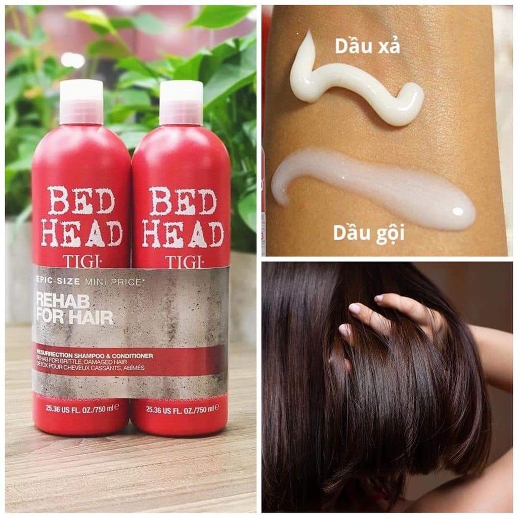 Dầu gội tigi đỏ bed head 750ml chính hãng cặp dầu gội dầu xả phục hồi tóc hư tổn