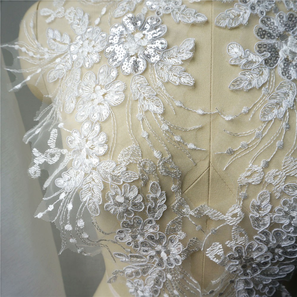 Set 2 / 2 Miếng Ren Hoa Thêu Trang Trí Cổ Áo Thủ Công diy Đa Ứng Dụng