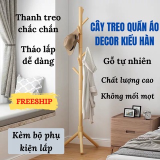 Cây treo quần áo decor, kệ sào treo đồ đứng bằng gỗ stading hanger shop gia dụng hoài an