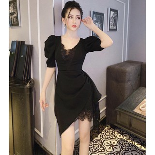 Đầm Xòe Nữ Phối Ren, Đầm Dự Tiệc Thiết Kế 2 Màu Trắng Đen.