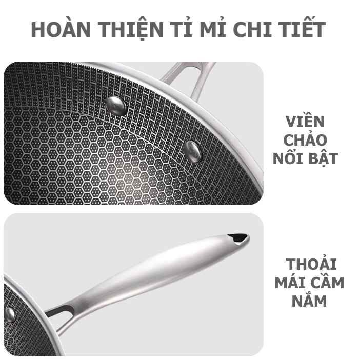 Chảo vân tổ ong chống dính cao cấp-Chảo dùng được tất cả các loại bếp  - Đường kính lớn 32cm