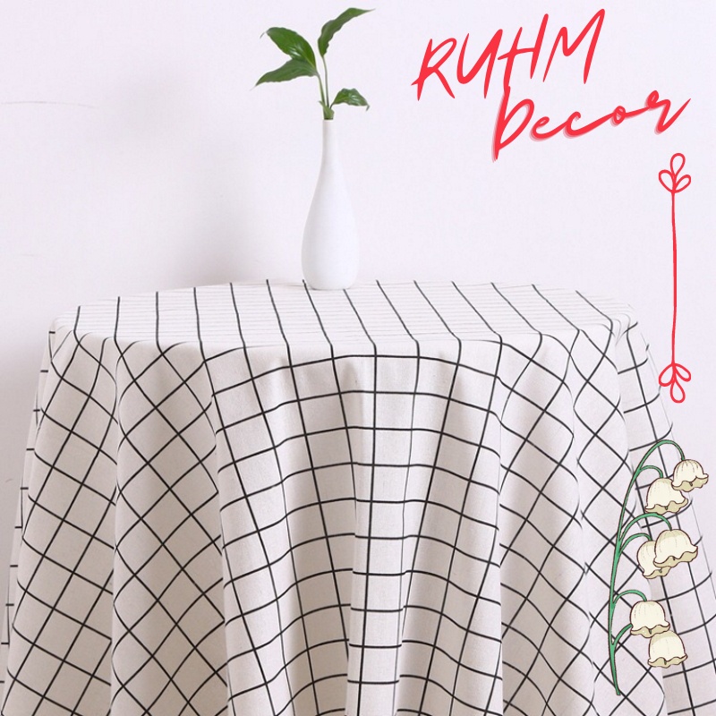 Khăn trải bàn Ruhm Décor trang trí bàn ăn đậm chất vintage - Caro trắng KB-A04