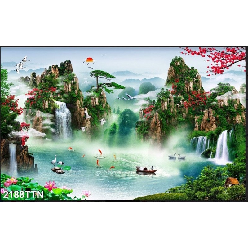Tranh 3D trang trí hồ cá, bán cạn tiểu cảnh - chủ đề Thuỷ mặc part 4