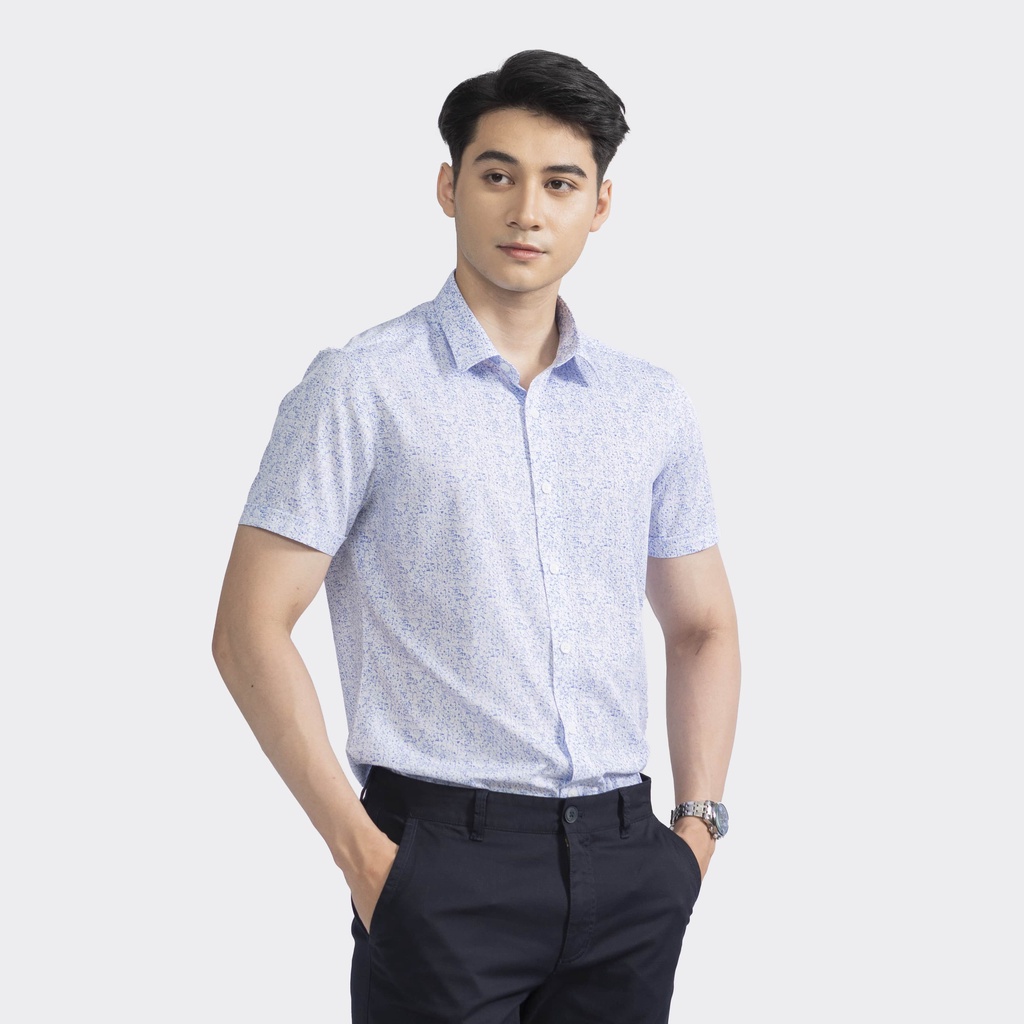 [MẪU MỚI] Áo sơ mi nam ngắn tay ARISTINO dáng Slim fit vừa vặn, trắng in sược xanh nổi bật và thời thượng - ASS217S2