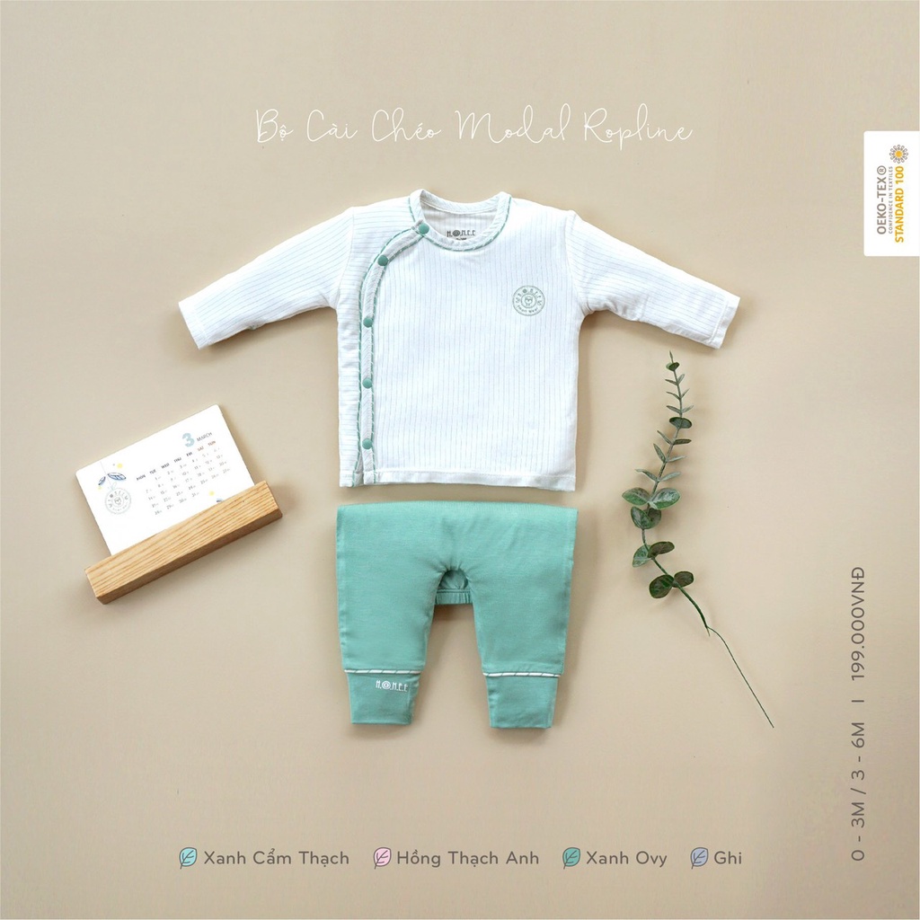 [NEW ITEM] Bộ sơ sinh cài chéo dài tay modal ropline Hrnee (bán rời phụ kiện)