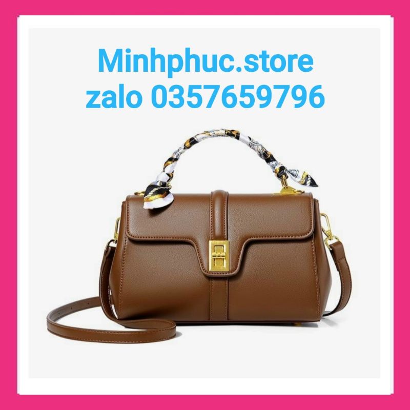 Túi xách nữ đeo chéo khóa xoay kèm khăn phong cách