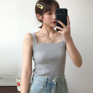 Áo Dệt Kim Nữ Sát Nách Cổ Vuông Phong Cách Hàn Quốc