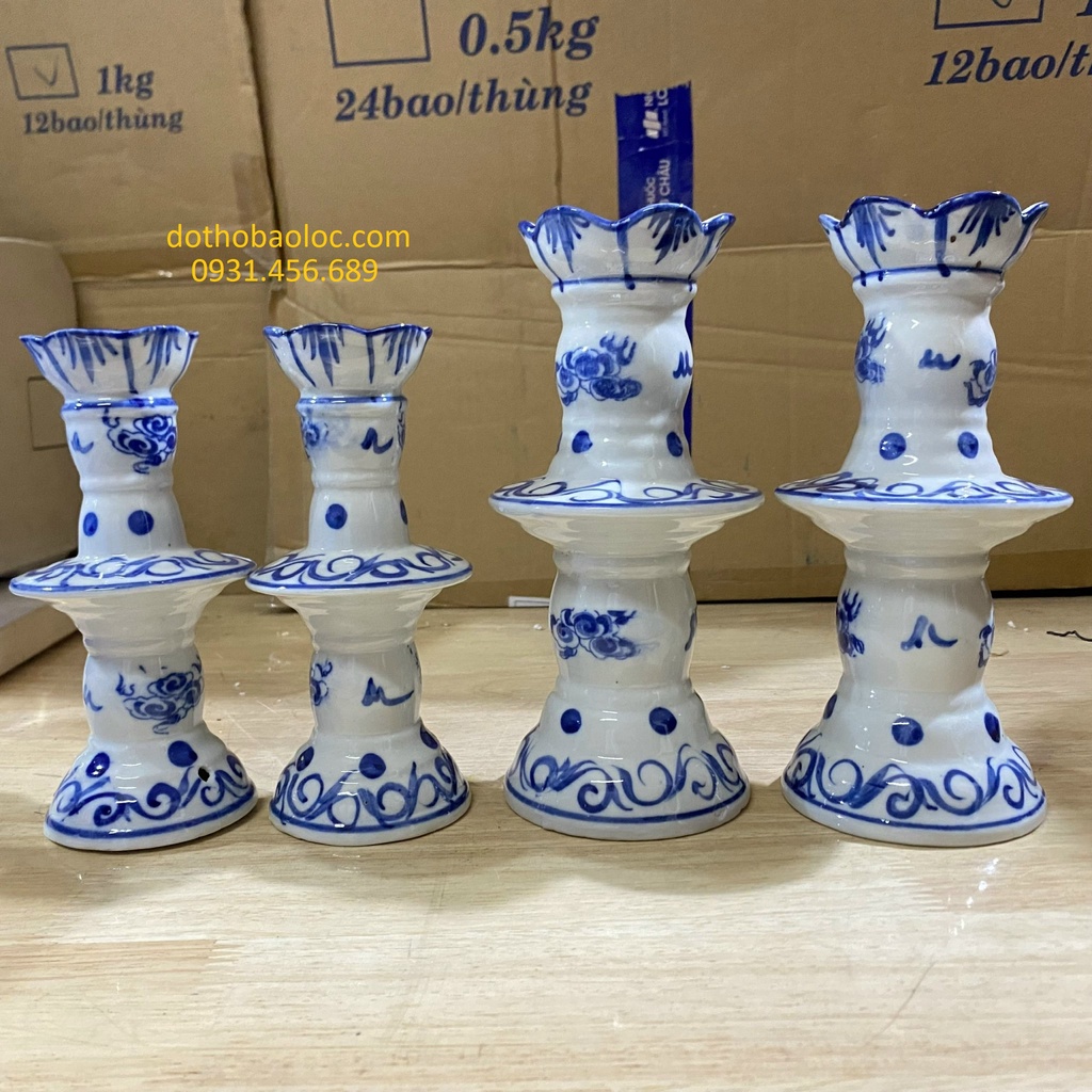 Cặp chân đèn sứ Bát Tràng 2 cỡ: Cao 21cm và 17cm