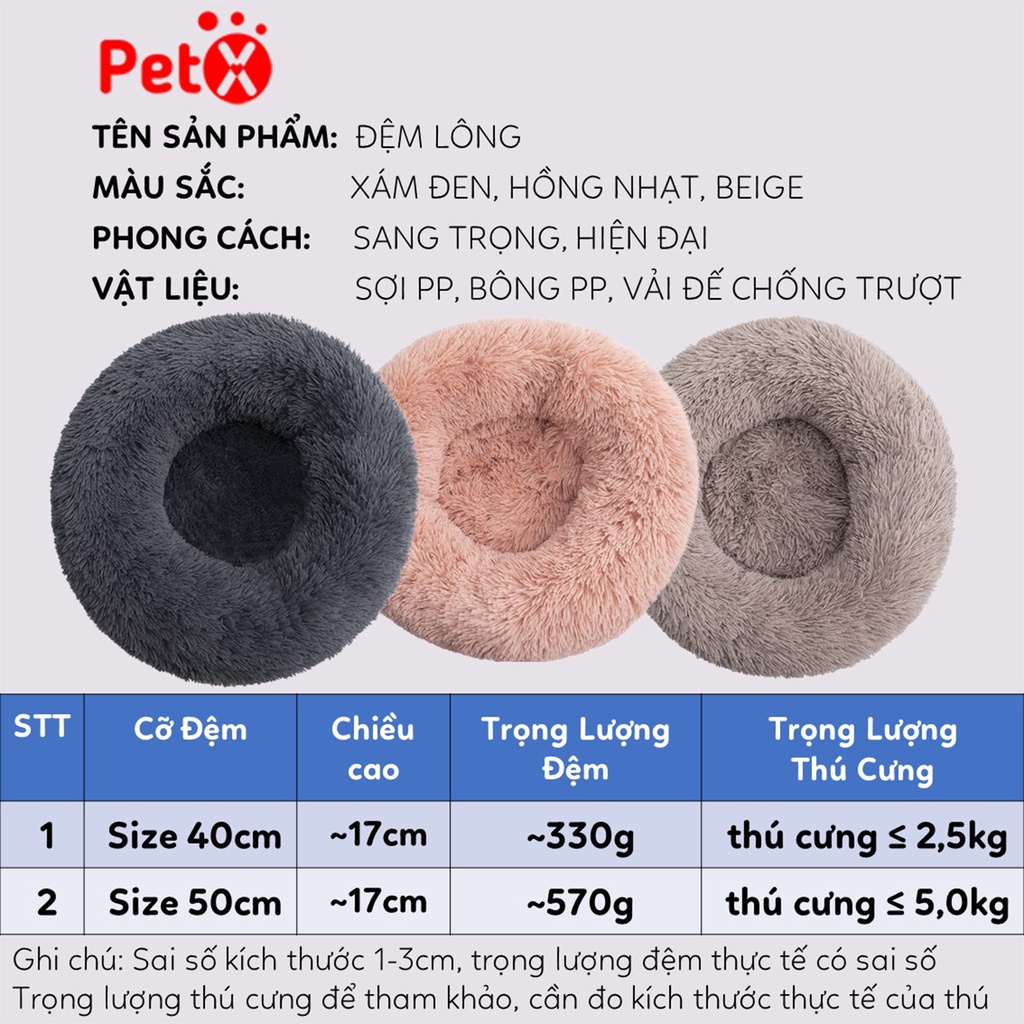 Ổ đệm lông cho mèo chó thú cưng cỡ 40cm 50cm cho boss dưới 5 kg