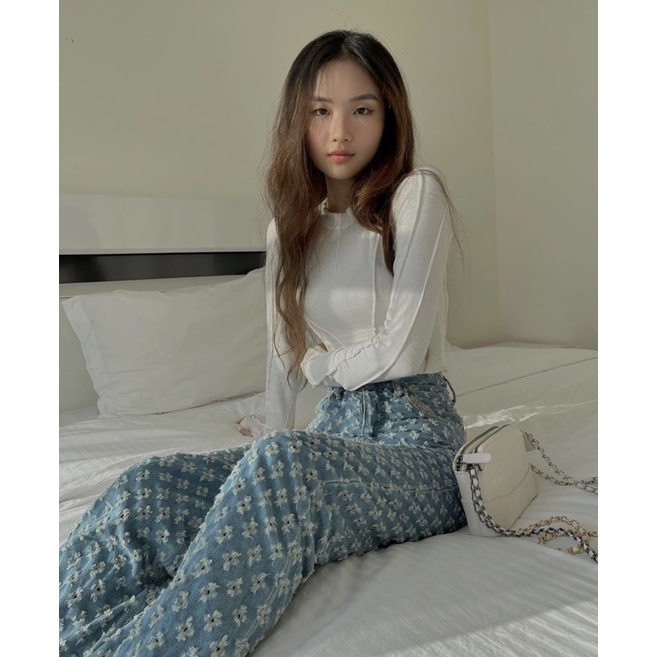 ÁO CROPTOP ĐẮP VIỀN VẢI TÀ XÉO TAY DÀI (TH)