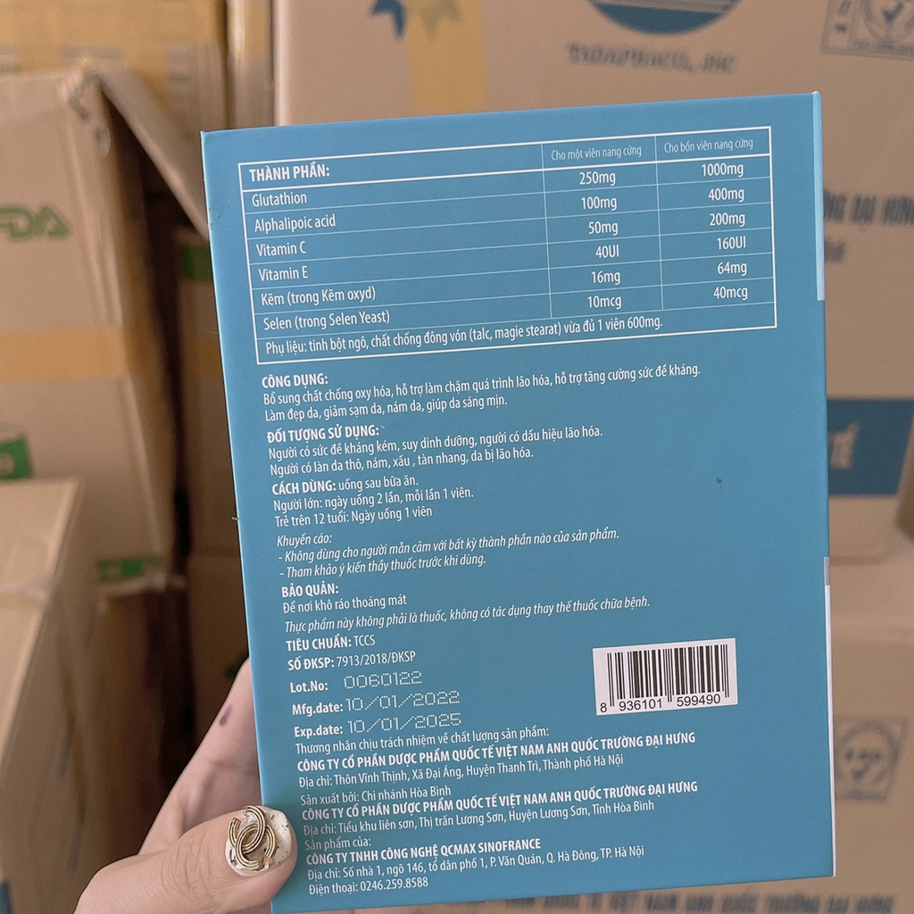 Viên uống Trắng Da Glutathione 1000mg Lọ 30v