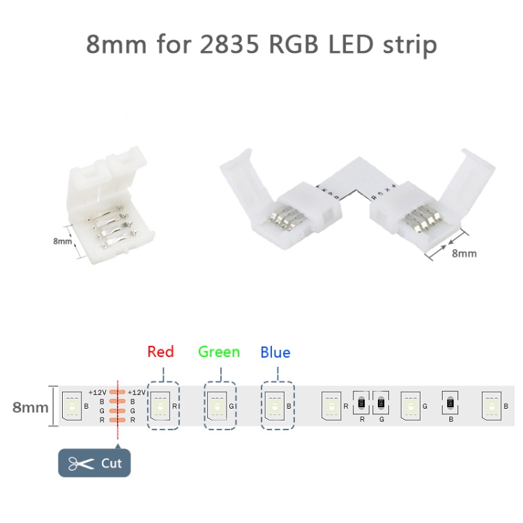 Đầu Nối Dây Đèn LED 4 Pin RGB SMD 5050 2835 8MM 10MM T & L