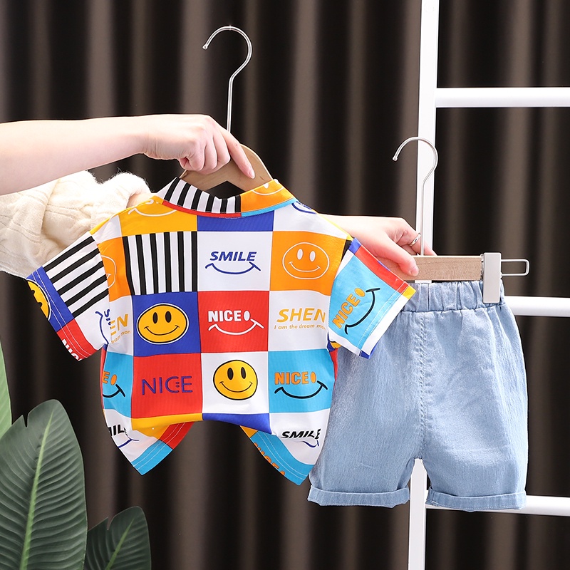 Set Đồ 2 Món Gồm Áo polo Và Quần Short denim Thời Trang Dành Cho Bé Trai 0-5 Tuổi