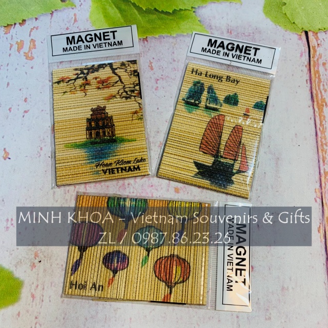 Set Dán Nam Châm Mành Tre Lưu Niệm Phong Cảnh Việt Nam - Handmade Bamboo Fridge Magnet