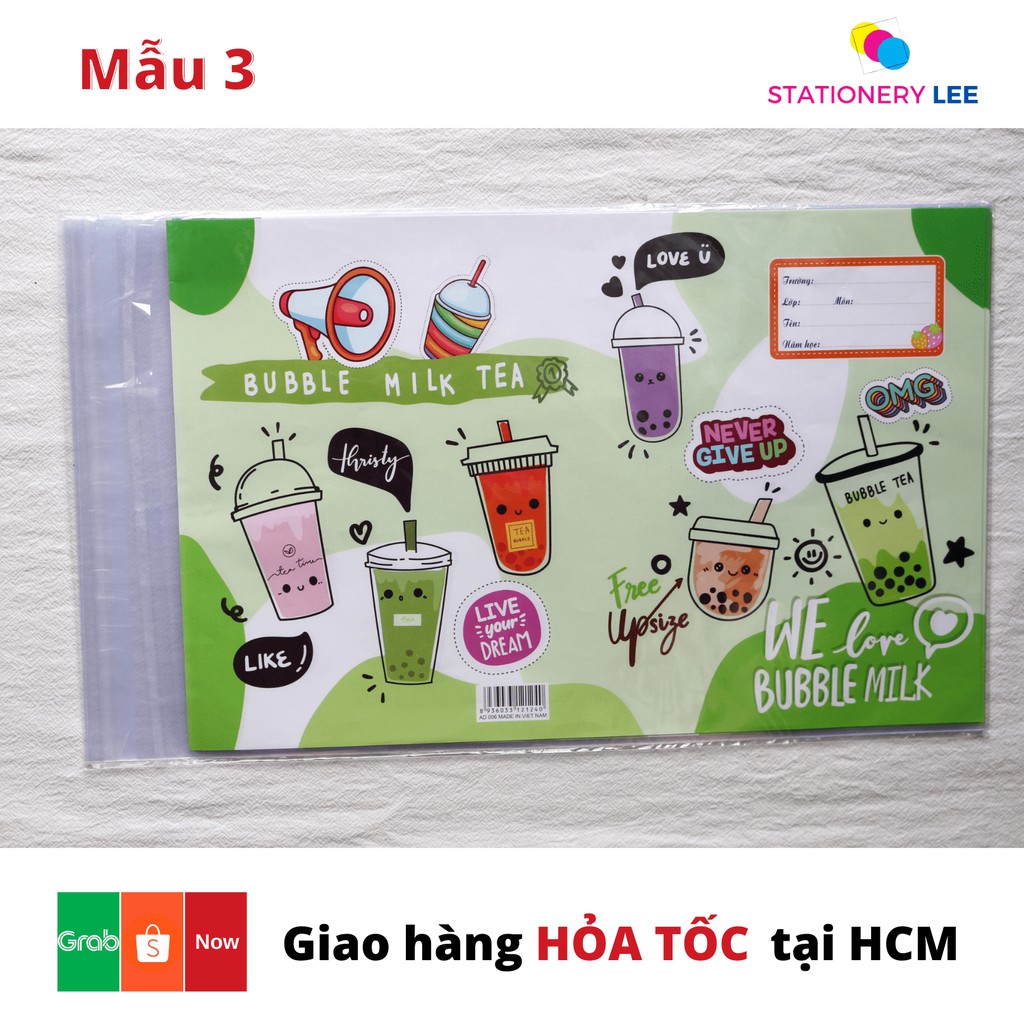 Giấy bao tập + nhãn + giấy kiếng hình trà sữa, Bơ (1 xấp - 10 tờ)