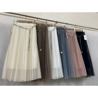 Chân váy von xoè dáng dài midi kèm đai dây xích hàng quảng châu