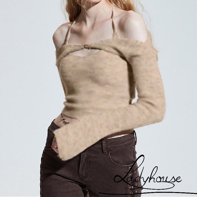 Áo croptop tay dài hở vai màu sắc thời trang cho nữ