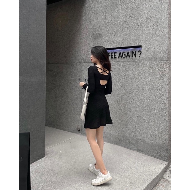 Váy Body Nữ, Váy Body Dài Tay Dáng Cut Out Chất Liệu Tổ Ong Độc Lạ Đan Dây Sau Freesize Dưới 60kg-Changstore