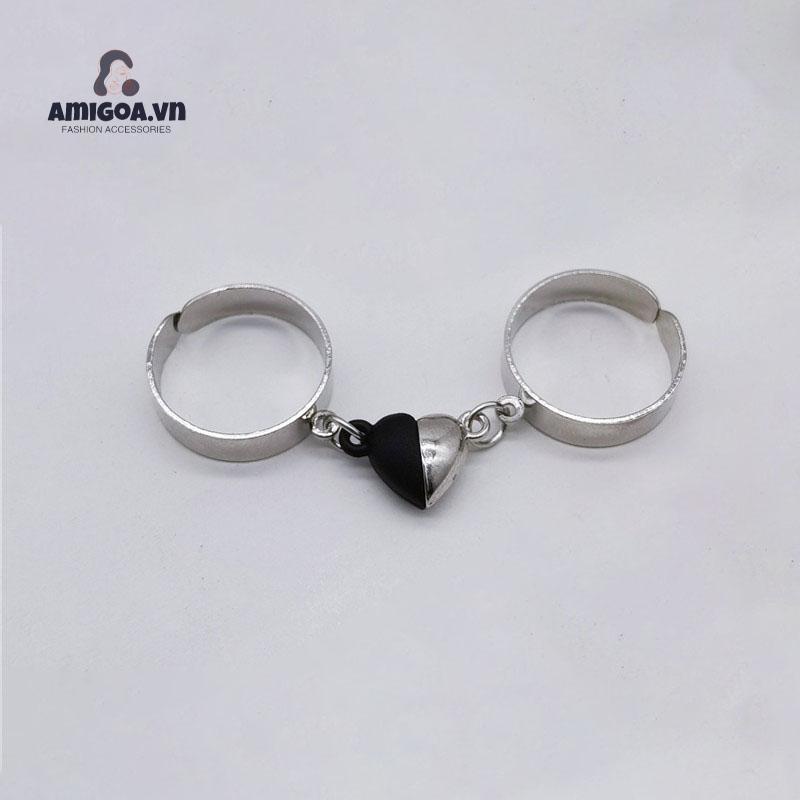 ✨✨Nhẫn Cặp Dạng Mở Có Từ Tính Hình Trái Tim Phong Cách Hip Hop Punk