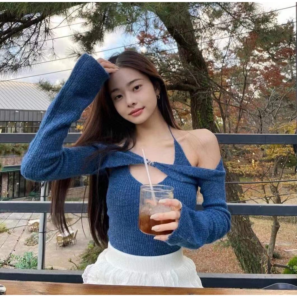 SUXI Áo Croptop Dệt Kim Thời Trang Mùa Thu Cho Nữ