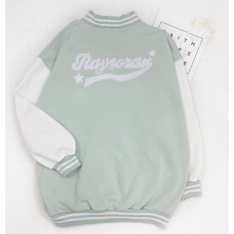 Áo Khoác Nỉ Bông Bomber Jacket Jemcloset R & Ray Tay Dài Form Rộng Unisex Nam Nữ