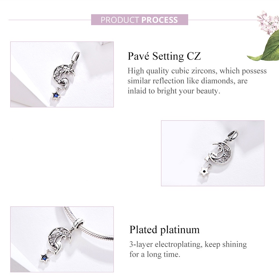 Charm hạt Bamoer AIC043 hình trăng lưỡi liềm lỗ hở 4.5mm DIY vòng tay vòng cổ