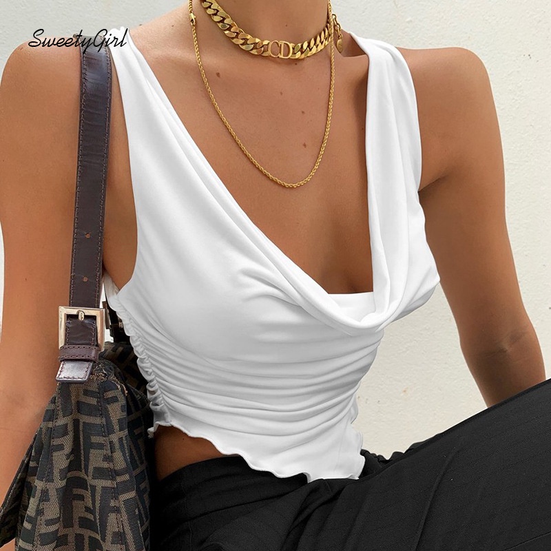 Áo Croptop Không Tay Cổ Chữ V Màu Sắc Ngọt Ngào Quyến Rũ Cho Nữ