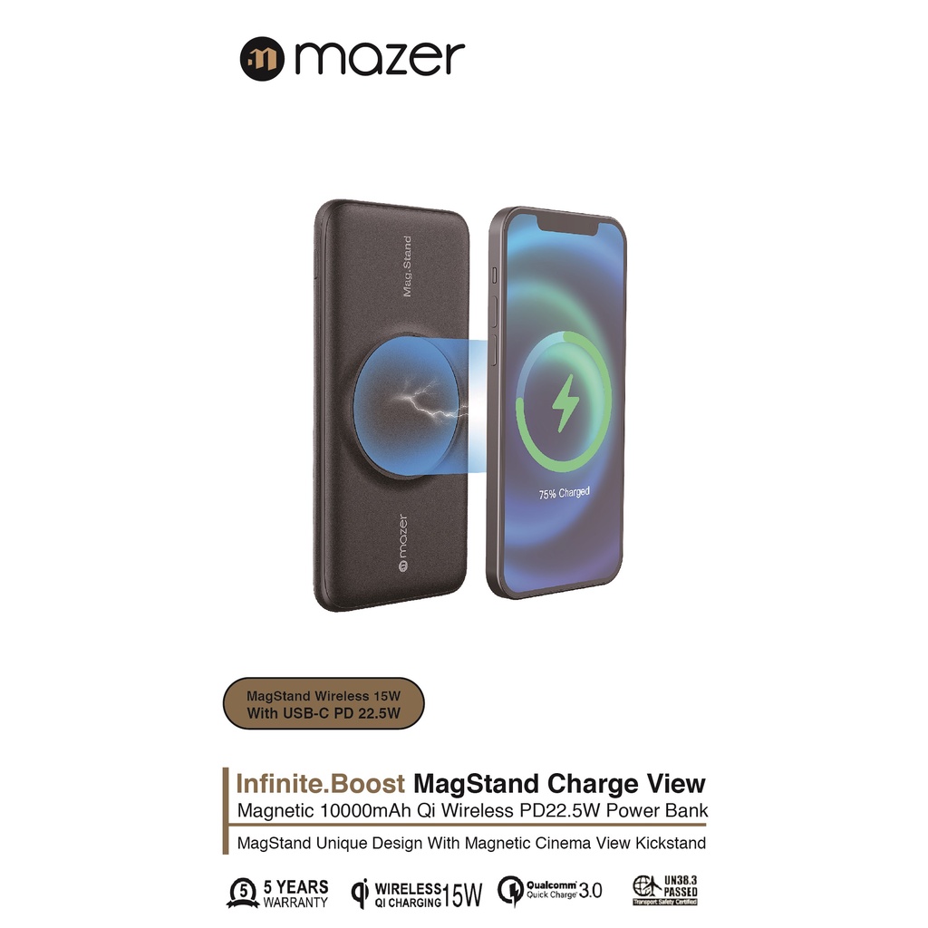 Sạc Dự Phòng Không Dây Mazer Infinite.Boost Mag.Stand Qi Wireless 15W/10000mAh - Hàng chính hãng