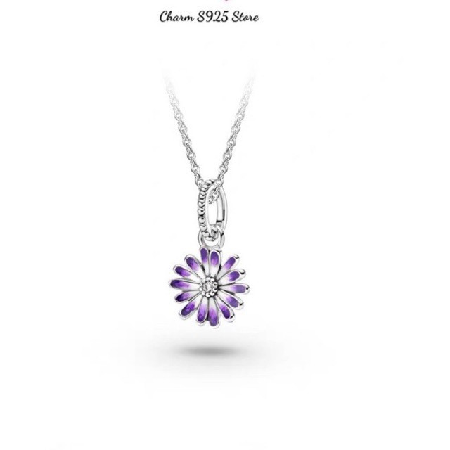 combo dây chuyền + mặt charm pan hoa cúc tím mẫu 2021 bạc s925