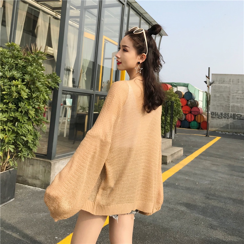 Áo khoác cardigan len dáng rộng dài tay áo choàng chống nắng không cài cúc | BigBuy360 - bigbuy360.vn