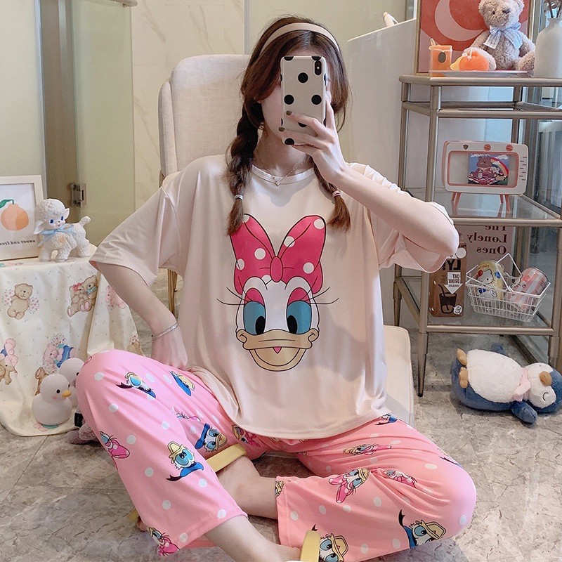 Bộ ngủ pijama nữ ngắn tay quần kẻ nhiều màu | BigBuy360 - bigbuy360.vn