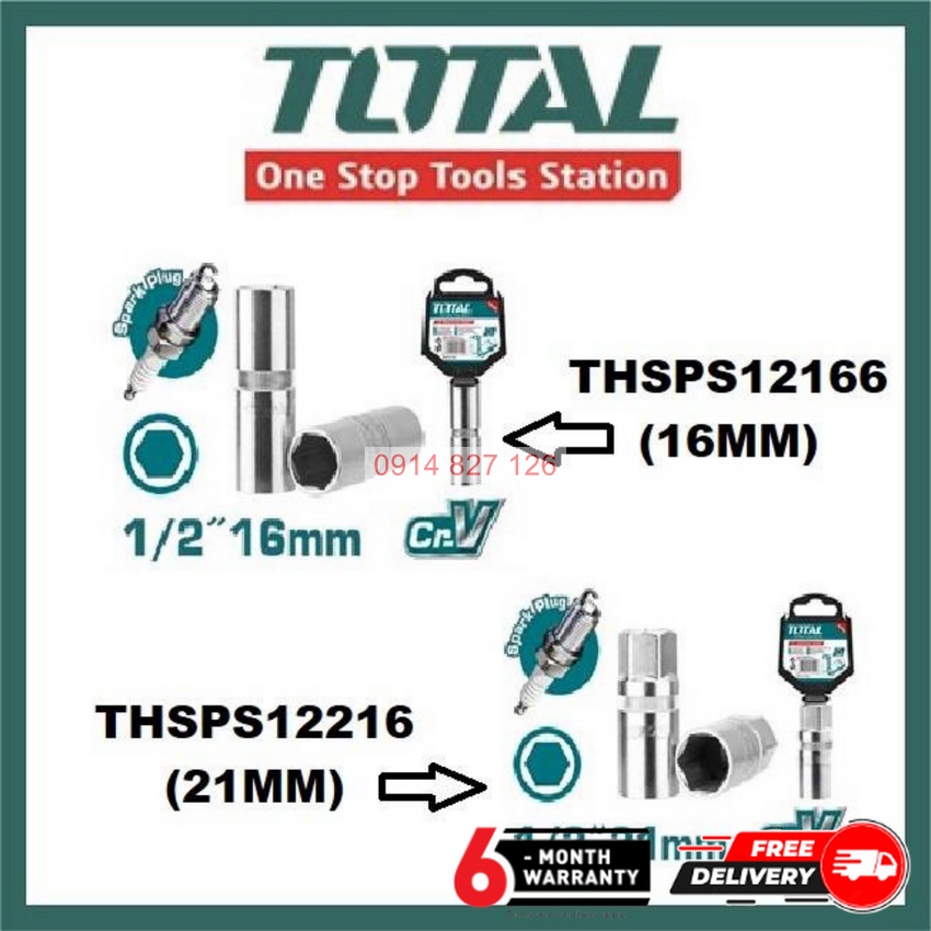 Đầu tuýp lục giác mở bugi xe máy 16mm và 21mm TOTAL THSPS12166 THSPS12216 chất liệu thép CR-V, Bh 6 tháng
