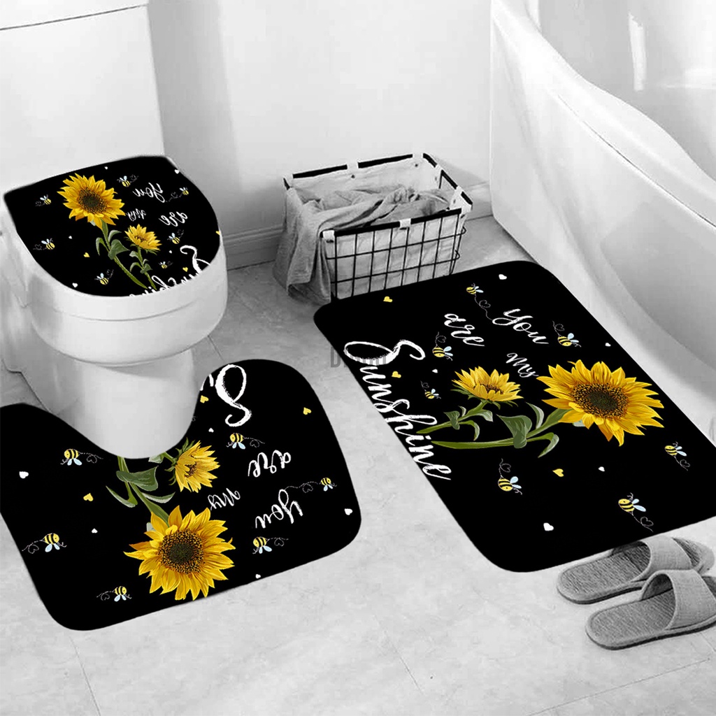 4pcs Print Bathroom Shower Curtains Toilet Cover Mat