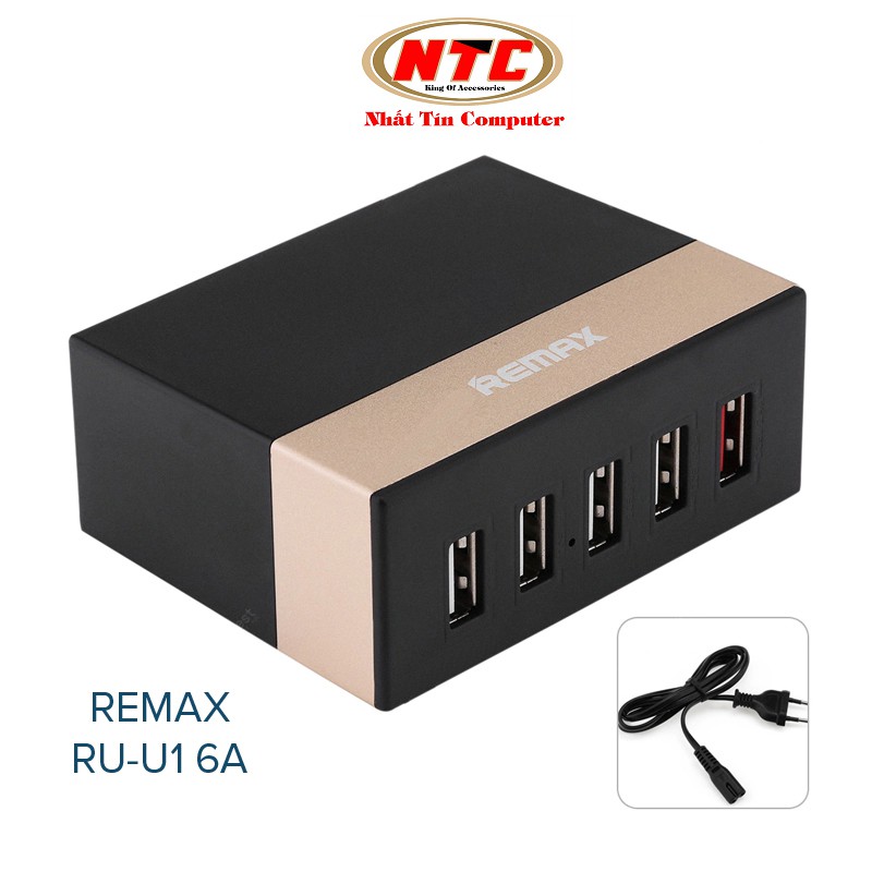 Cốc sạc 5 cổng Remax RU-U1 max 6A - hỗ trợ 1 cổng sạc cường độ cao (nhiều màu)