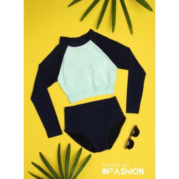 Áo bơi tay dài nữ phối 2 màu infashion ་ xịn | BigBuy360 - bigbuy360.vn