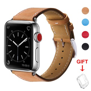 Dây đeo bằng da thích hợp cho đồng hồ thông minh Apple Watch Series 6 5 4 3 2 1 Se 38mm 40mm 42mm 44mm kèm vỏ silicon