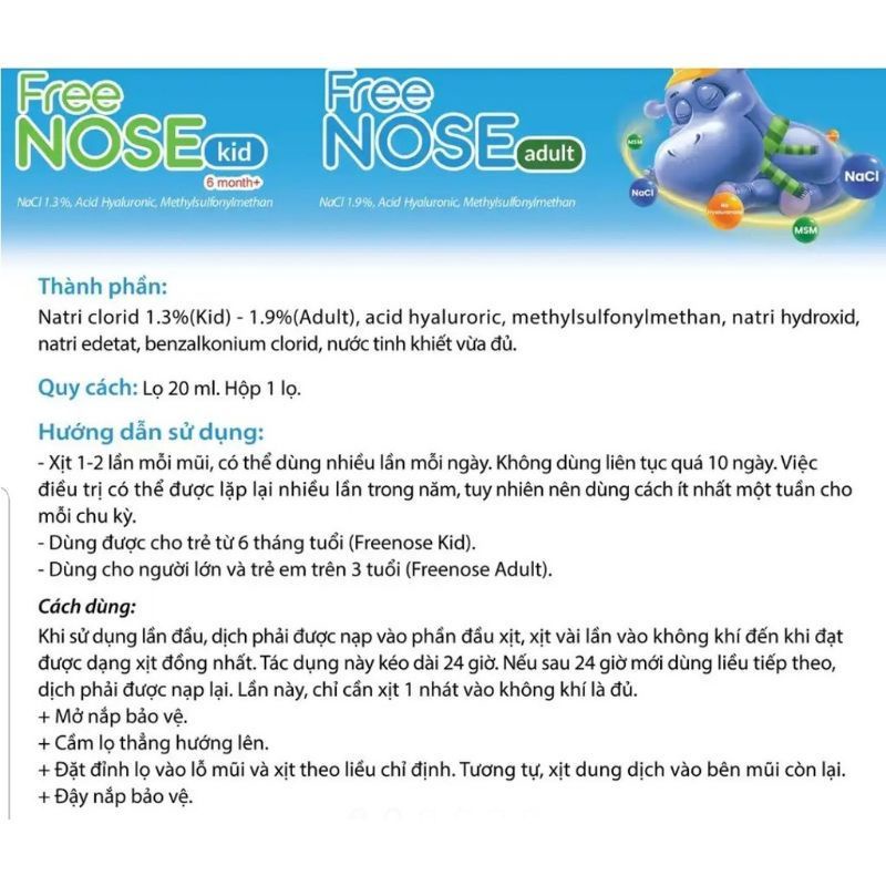 Xịt thông mũi Free NOSE giúp giảm xoang ngạt mũi chảy nước mũi cho trẻ, người lớn di ứng mũi - Lọ 20 ml
