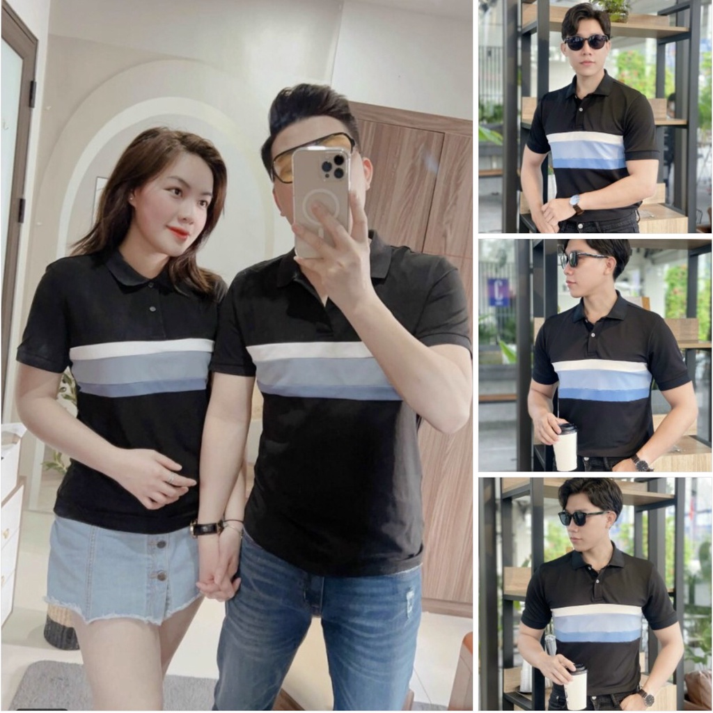 Áo thun polo HOKO nam cao cấp tay ngắn ĐEN PHỐI SỌC NGANG trẻ trung lịch lãm chất cotton thoáng mát