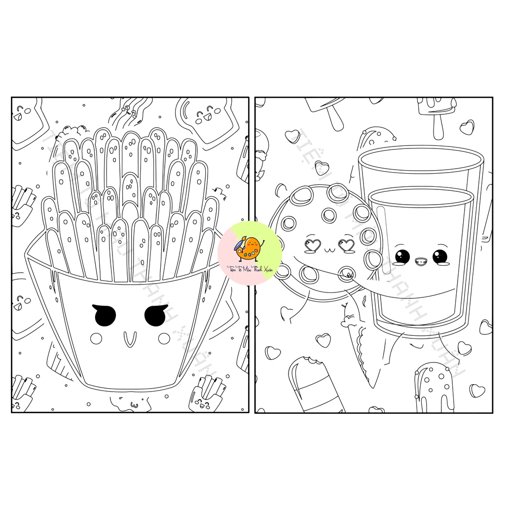 Set 30 Tờ Tranh Tô Màu Hình Thức Ăn Cute Cho Bé Tô Màu Sáp, Màu Chì - Tiệm Tô Màu Thanh Xuân