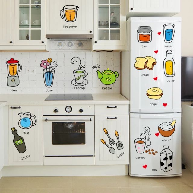 Decal dán tường thực phẩm và đồ dùng nhà bếp