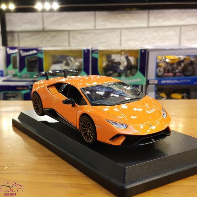 Mô hình ô tô siêu xe Lamborgini Huracan Performante tỉ lệ 1/24 hãng Burago màu cam