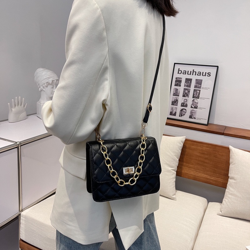 Túi Đeo JASMIN NOIR Chéo Dáng Vuông Nhỏ Họa Tiết Sọc Caro Phối Dây Xích Thời Trang Trẻ Trung Cho Nữ