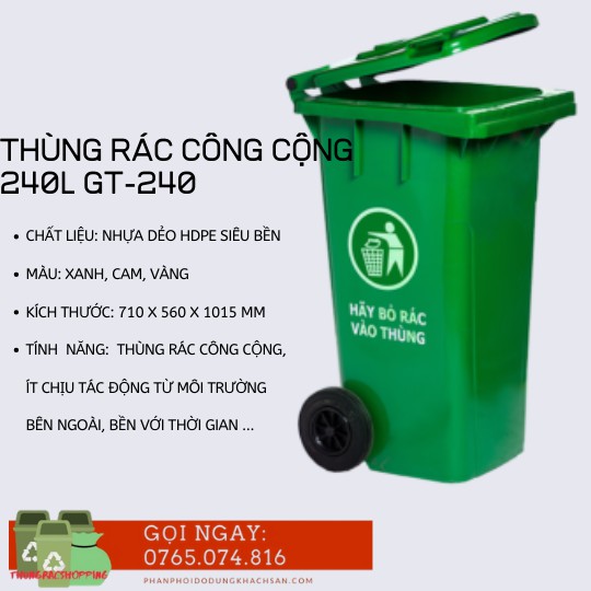 *CLIP* Thùng rác công cộng 240L/240lit có bánh xe - giao toàn quốc