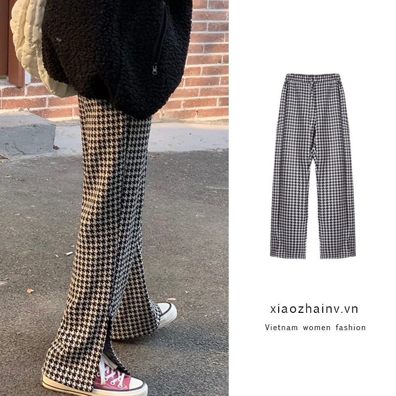 Quần Ống Rộng Xiaozhainv Họa Tiết Houndstooth Phong Cách Hàn Quốc Dễ Phối Đồ | BigBuy360 - bigbuy360.vn