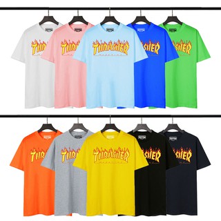 Áo thun tay ngắn chất liệu cotton in chữ thrasher thời trang cho nam và nữ