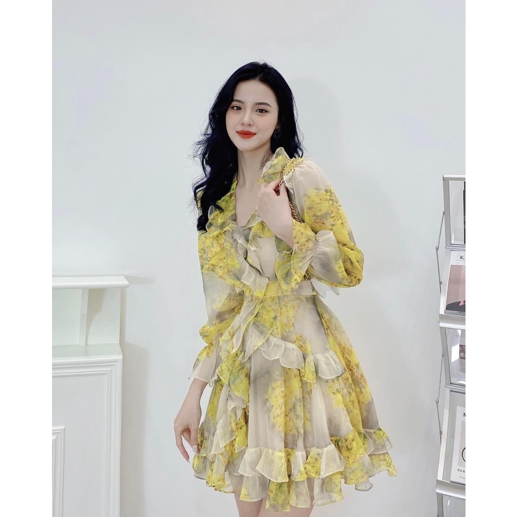Đầm Loang Vàng Siêu Xinh Phối  Màu Sang Chảnh - Công Chúa Xòe Bướm - Tôn Dáng UP